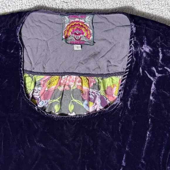 Johnny Was Silk Purple Velvet Canilla Floral Back Blouse Top S